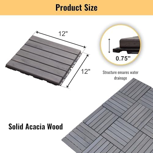 30 PCS Interlocking Deck Tiles, Striped Pattern 12"x12" Acacia Wood Outdoor - Image 2