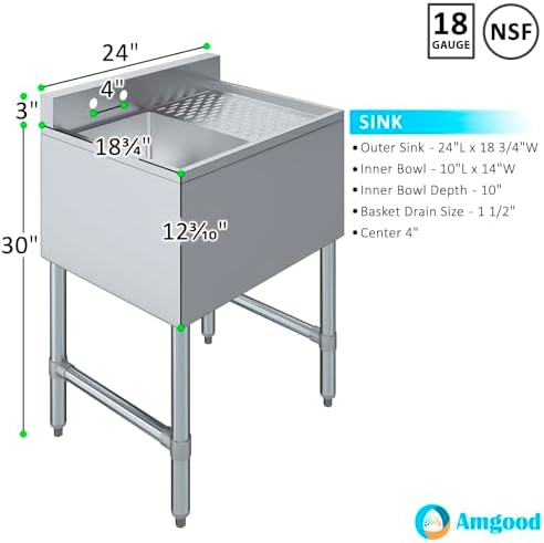 AmGood One Compartment Stainless Steel Under bar Sink - Image 3