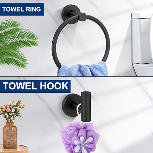 5 Pieces Bathroom Hardware Accessories Set Matte Black, 24Inch Round Towel - Image 5