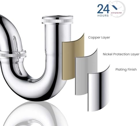 KIBI 1.5" Bottle P-Trap for Bathroom Sink – Decorative Solid Brass Drain Pipe - Image 6