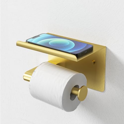 GLNLQ Brushed Gold Toilet Paper Holder Wall Mount, Adhesive or Screw-in - Image 5