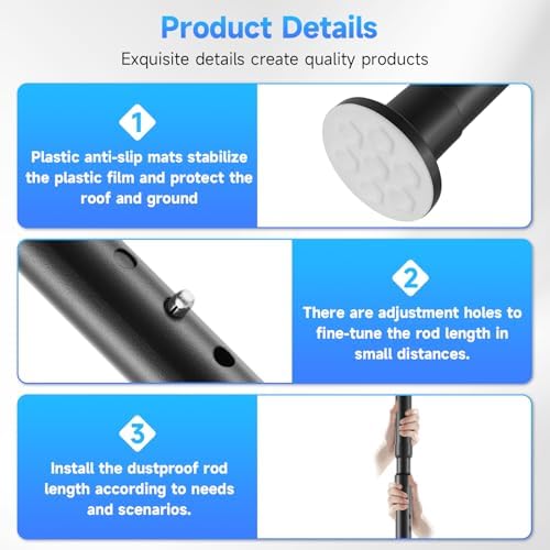 10FT Dust Barrier Poles, 4 Pack Stainless Steel Zipper Walls Poles - Image 5