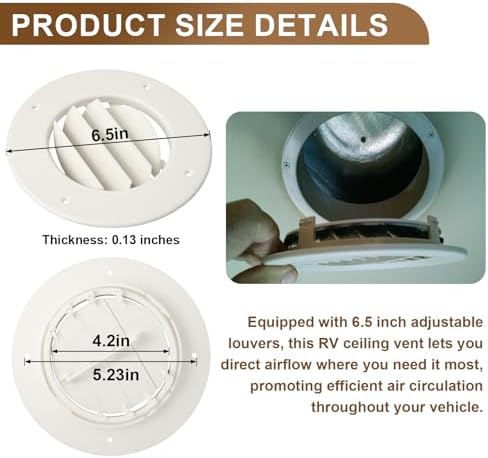 Ketofa 6.5 Inch RV Ceiling Vent Cover, 4-5/8 Inch Duct, 5 Pack - Image 5
