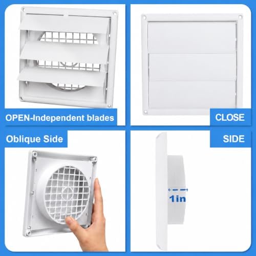 6-Inch Dryer Vent Cover, Outdoor Dryer Louvered Hood8×8" Exterior Wall Vent — - Image 4