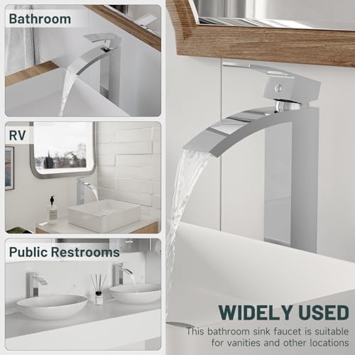 Chrome Vessel Sink Faucet, Waterfall Bathroom Faucets - Image 6