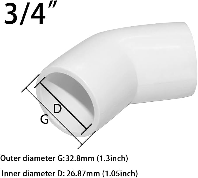 3/4" 45 Degree PVC Elbow Fitting, Furniture Grade 2 Way Right Angle Elbow Side - Image 2