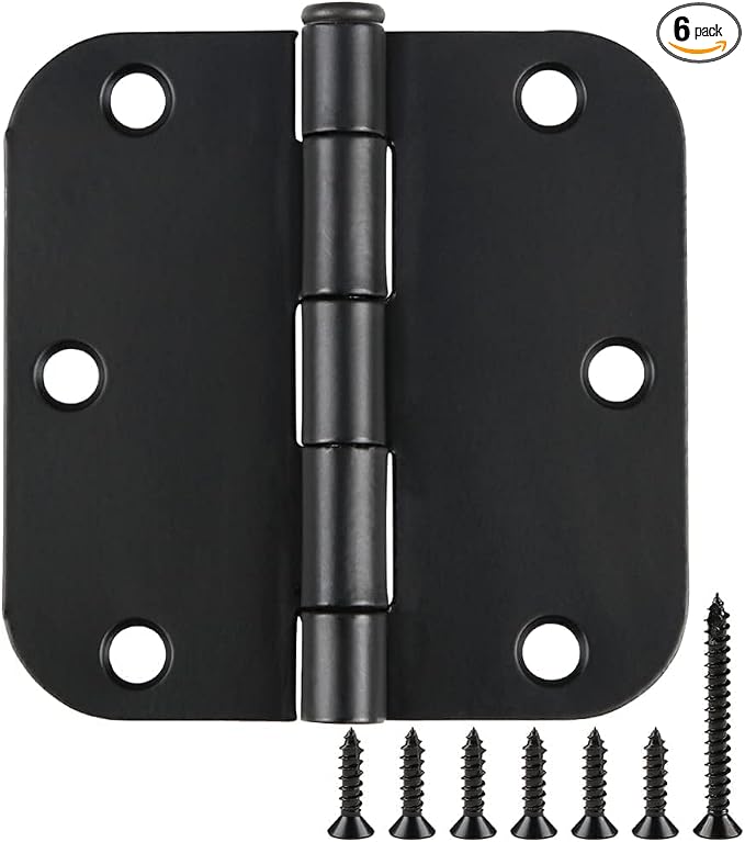TDCHINGES Rounded Door Hinges Matte Black 3.5 Inch x 3 1/2" 6 Pack 2.2mm | by TDCHINGES