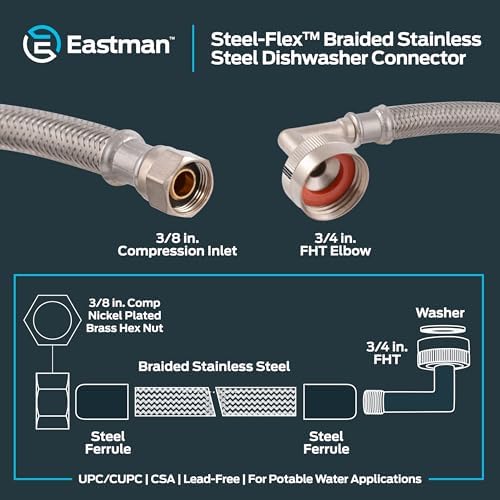 Eastman 10 foot Dishwasher Supply Line, 3/8 Inch Compression x 3/4 Inch FHT - Image 6