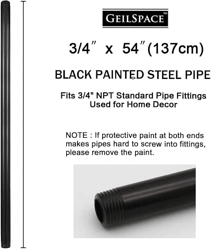 6 Pack 3/4" × 54" Pre-Cut Black Metal Pipe, Industrial Steel Fits Standard - Image 2