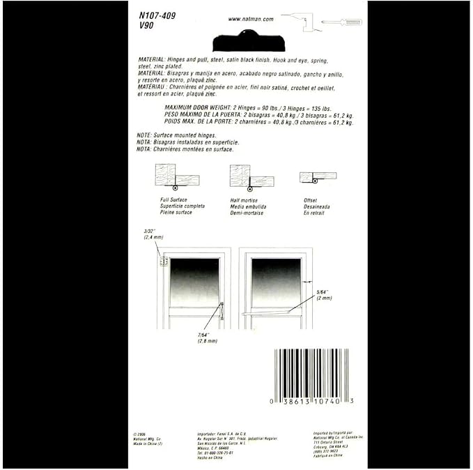 National Hardware Screen/Storm Door Set, Hook and Eye, Spring and Screws; - Image 3