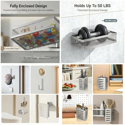 PUSDON 5-in-1 Wide Wall Mount Wrapped Mesh Kitchen Organizer & Shower Caddy Kit - Image 4