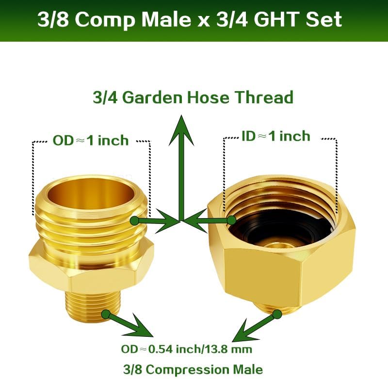 Lovegarden 2PCS 3/8 Compression Male to 3/4 GHT Garden Faucet Bushing Kit - Image 2