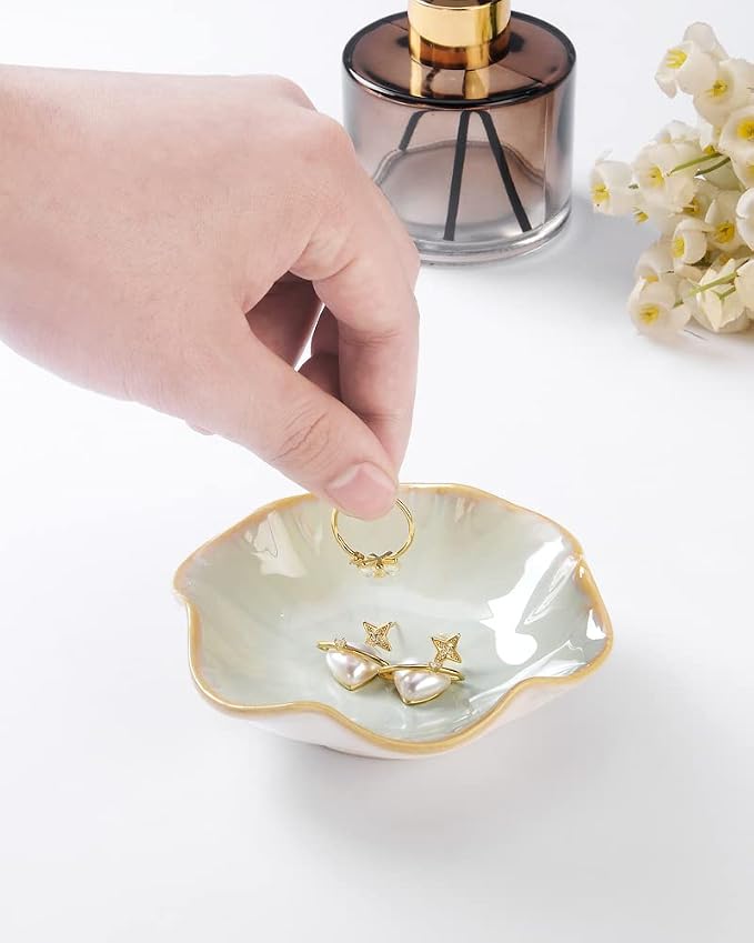 JAMEND CLXP Lotus Leaf Shape Decorative Ring Tray, Small Key Bowl, Ceramic - Image 5