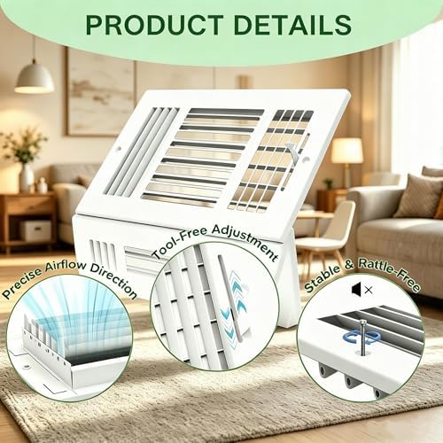 12x6 Inch Duct Opening Ceiling Register, 3-Way Steel Sidewall Air Vent Grille - Image 5