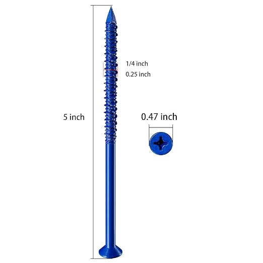 WenSilon 1/4" x5 Concrete Screw Anchor Blue Flat Head - Image 2