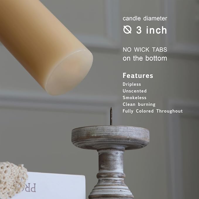 MOZEAL 3" x 4" Hand-Poured Unscented Beige Candle, Dripless Off White/Cream - Image 3