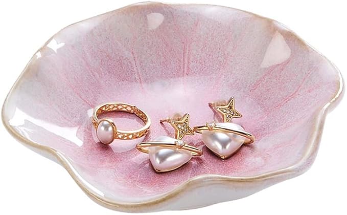 2PCS Lotus Leaf Shape Ring Holder Dish, Small Key Bowl, Ceramic Trinket Tray - Image 5