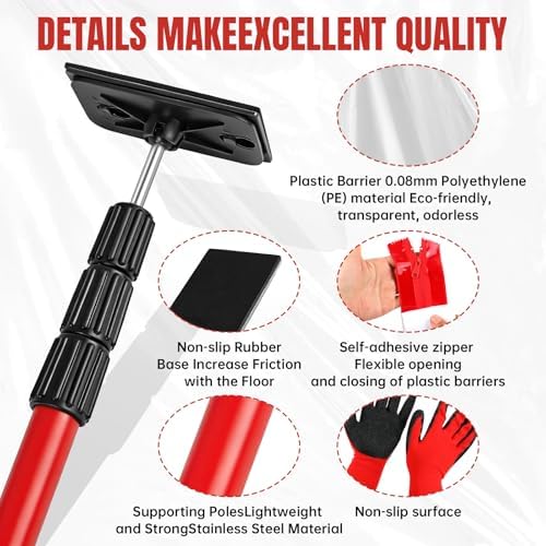 10FT Dust Barrier Poles Kit, 4 Pack Spring Retractable Zip Poles, - Image 3