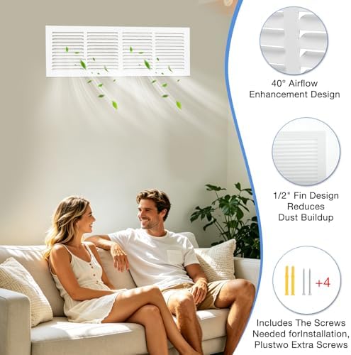 24" W x 6" H Steel Return Air Grille | HVAC White Rust-Resistant Vent Cover - Image 4