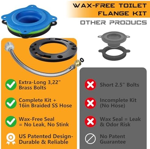 Toilet Flange Repair Kit with 16in Hose and Wax-Free Seal - Image 2