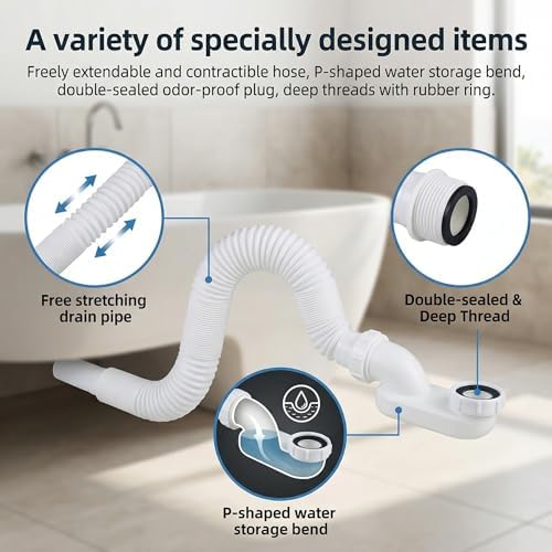 Flexible Tub Drain with Low Profile P Trap, 1-1/2'' & 3'' Inlet - Image 6