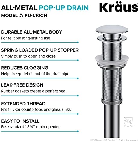 KRAUS Bathroom Sink Pop-Up Drain Assembly in Chrome - Image 4