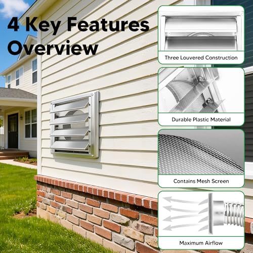 4" Metal Outdoor Dryer Vent Cover Louvered - Image 3