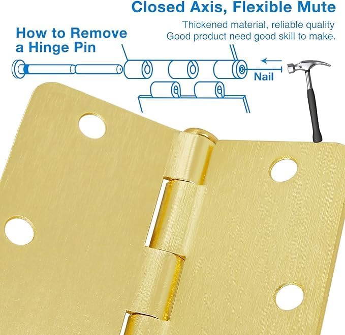 Door Hinges Satin Brass 3.5 Inch Interior 12 Pack 1/4" Radius Corners | - Image 4