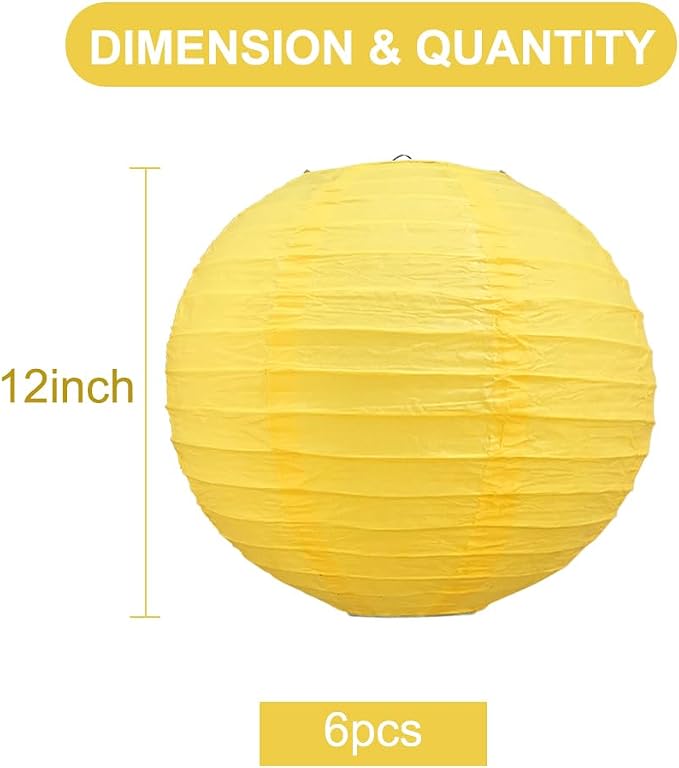 BEISHIDA 12 Inch Yellow Paper Lanterns 6Packs Hanging Round Chinese Lantern | - Image 2