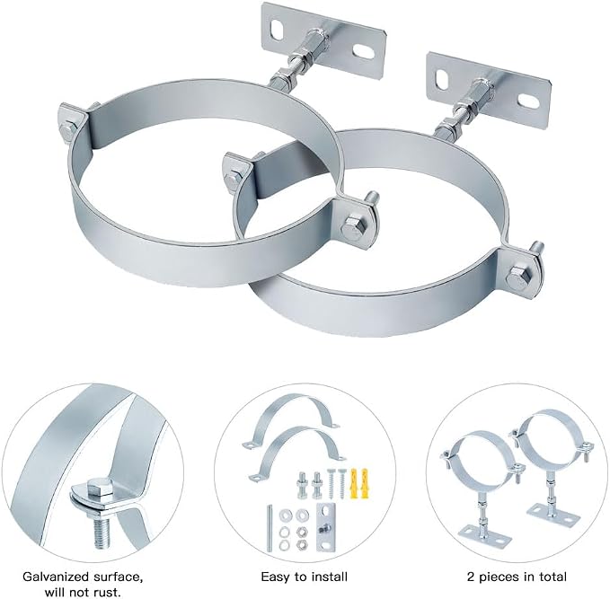 2 Pcs 4-1/4 Inch B Vent Adjustable Wall Strap, Galvanized Rigid Split Ring - Image 4