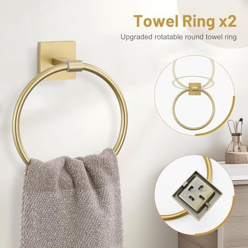 Lairuier 10-Piece Brushed Gold Bathroom Accessories, Towel Bar Set - Image 3