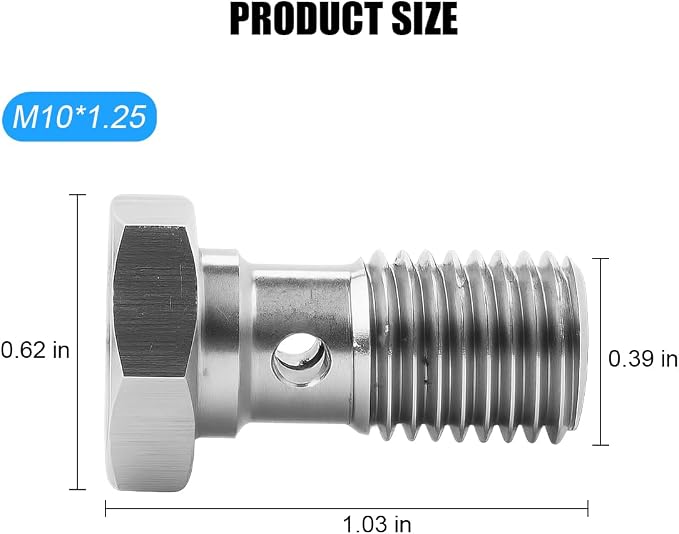 M10 x 1.25 Metric Thread Single Banjo Bolt Brake Fitting Adapter, 20mm Long - Image 2