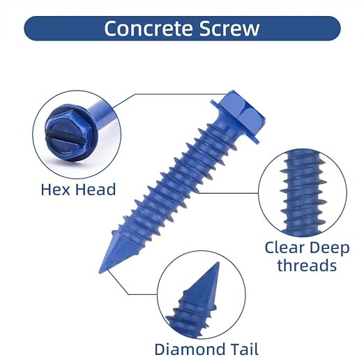 60Pcs 1/4" x 1-1/4" Concrete Screws - Image 3