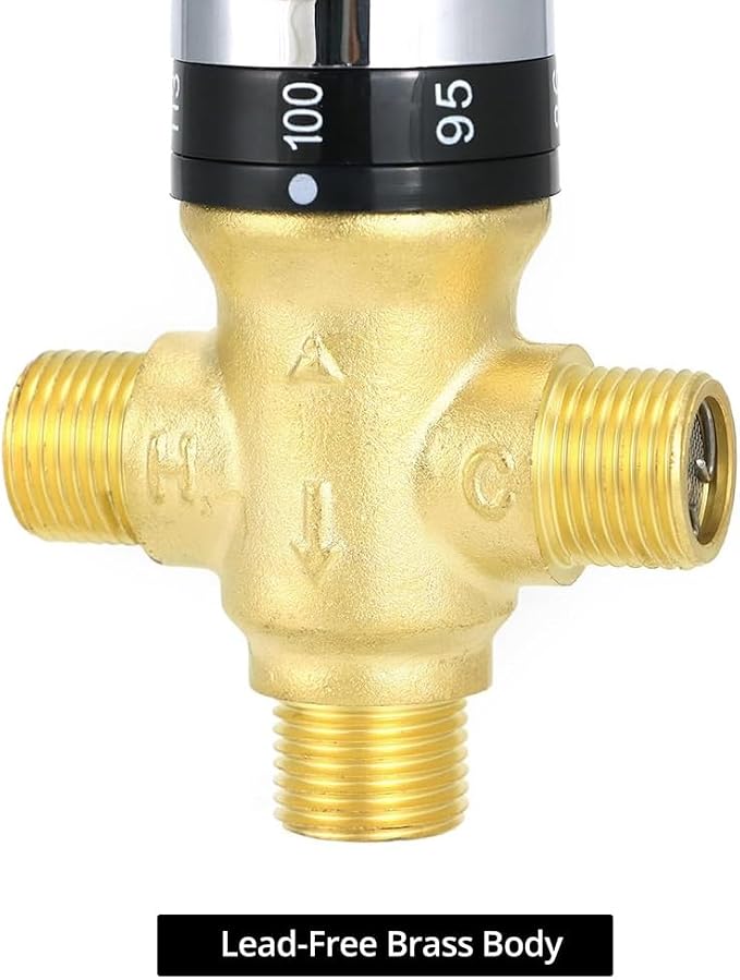 Solid Brass Thermostatic Mixing Valve, 1/2 NPT Pipe Water Valve - Image 2