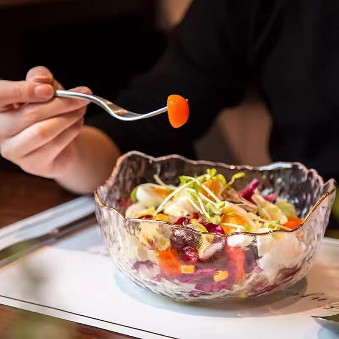 Glass Bowl for Salad Candy Fruit, Decorative Bowl-Clear Gold, Snack Dessert - Image 7