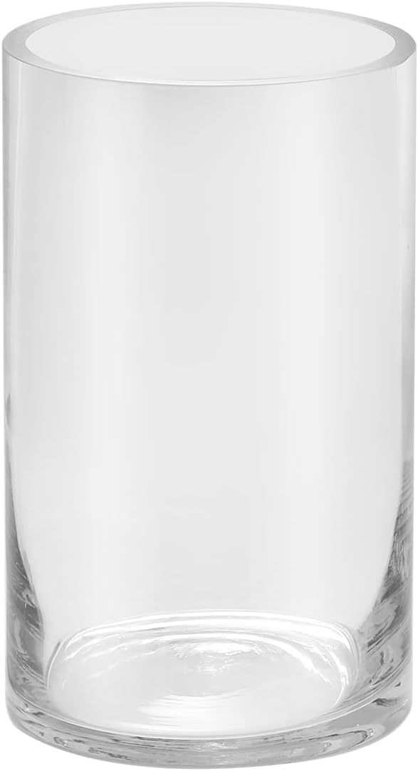 5’ Wide 8" High Large Hand Blown Sturdy Clear Cylinder Glass Vase, Centerpiece by Unknown
