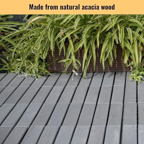 30 PCS Interlocking Deck Tiles, Striped Pattern 12"x12" Acacia Wood Outdoor - Image 3