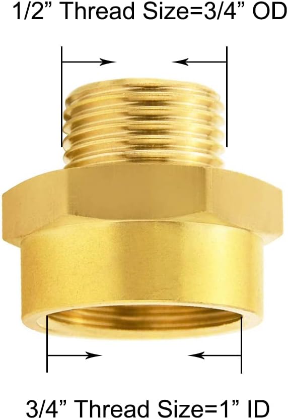 Joywayus 3/4" NPT Thread Female × 1/2" G Thread Male Brass Pipe Fitting Adapter - Image 2