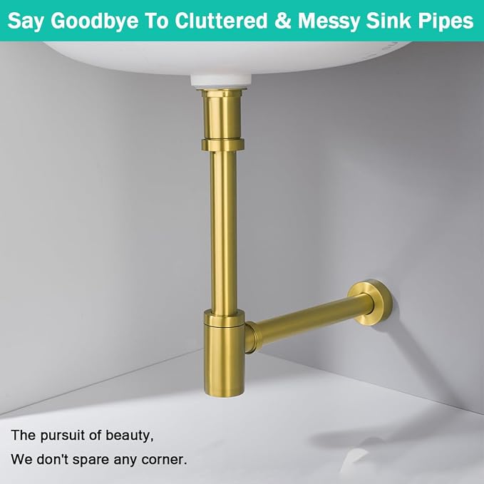 Brass Round Bottle P-Trap 1 1/4, Adjustable Basin Sink Waste Drain Trap Kit - Image 3