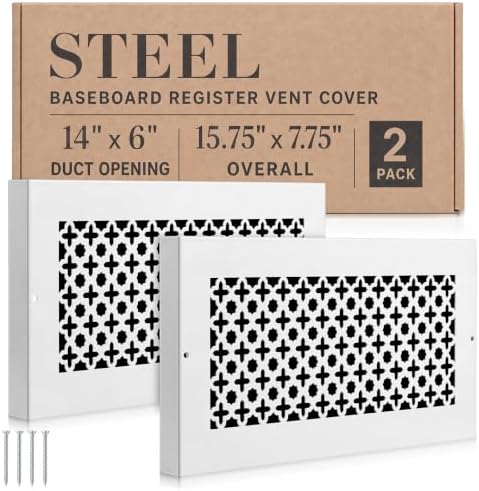Lewtemi 2 Pack Baseboard Register Vent 14'' x 6'' Duct Opening Size, Heavy Duty by Lewtemi