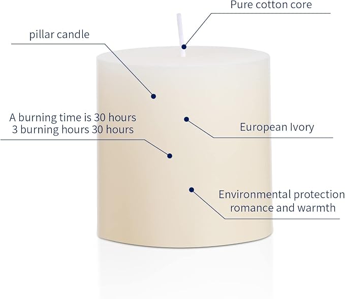 3×3 Ivory Pillar Candles Set of 3 Unscented Handpoured Weddings, Home Decoration - Image 5