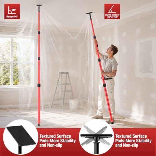 12FT Dust Barrier Poles, 4 Pack Spring Retractable Zipper Wall Poles - Image 3