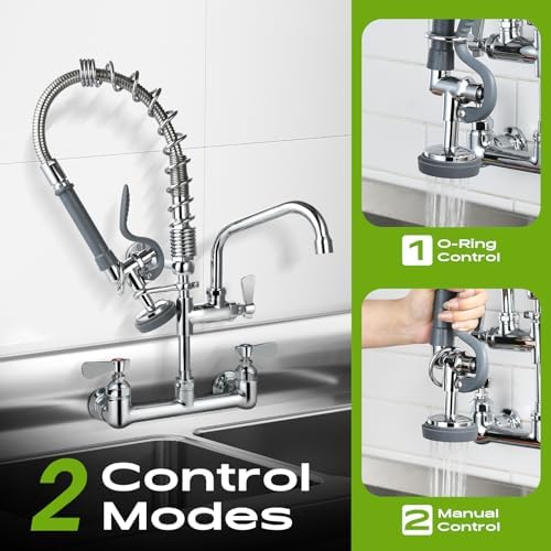 Commercial Sink Faucet with Sprayer 21" Height, 8 Inch Center Wall Mount - Image 2