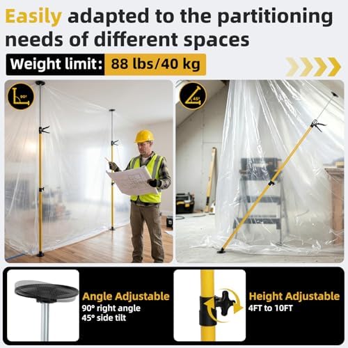 4 Pack 10FT Dust Barrier Poles, Spring Retractable Zipper Wall Poles - Image 4