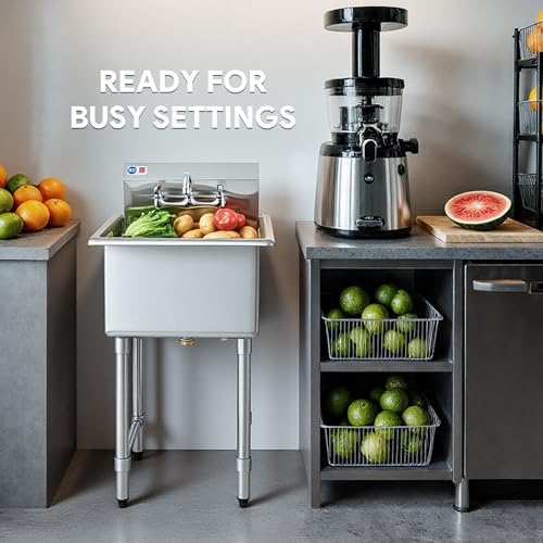 WILPREP 1-Compartment Sink, Freestanding Single Bowl Utility Sink, Work Station - Image 5