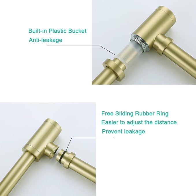 Bottle P-Trap 1 1/4 with Pop Up Drain Stopper with Overflow, Brushed Gold - Image 6
