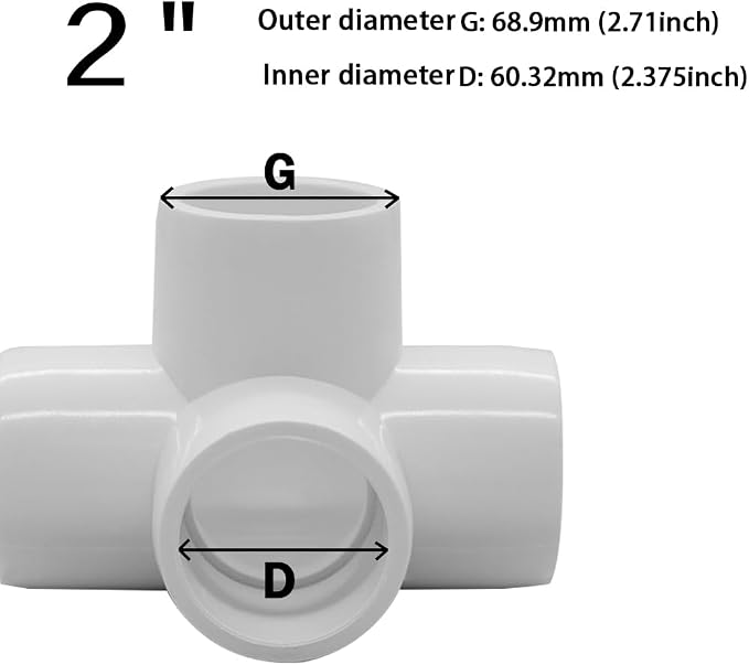 2 Inch Tee PVC Fitting 4 Way Elbow Connector, Furniture Grade 90 Degree Elbow - Image 2