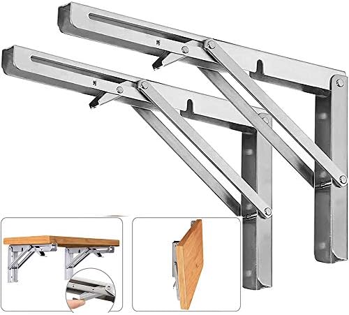 16 Inch Folding Shelf Brackets, 2 Pack Stainless Steel Heavy Duty L Bracket by ANDICEQY