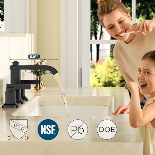 FORIOUS Bathroom Faucet 3 Hole Widespread Sink Faucets Matte Black - Image 2