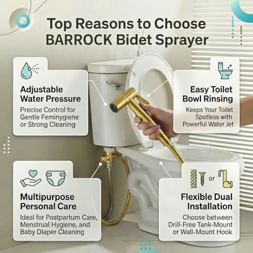 BARROCK Handheld Bidet Sprayer for Toilet, 2 Pack Bidets Faucet for Existing - Image 5